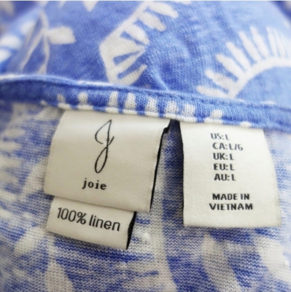 Joie 100% Linen Blue and White Print Cap Sleeve Top Boho (L) NWOT! - Picture 7 of 7
